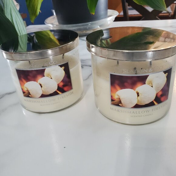 2 Slatkin & Co. Marshmallow Fireside 3 Wick Jar Candle 14.5 oz Bath & Body Works - Picture 1 of 11